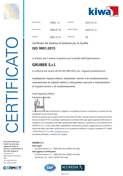 Gruber srl - ISO 9001:2015