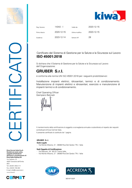 Gruber srl - ISO 45001: 2018